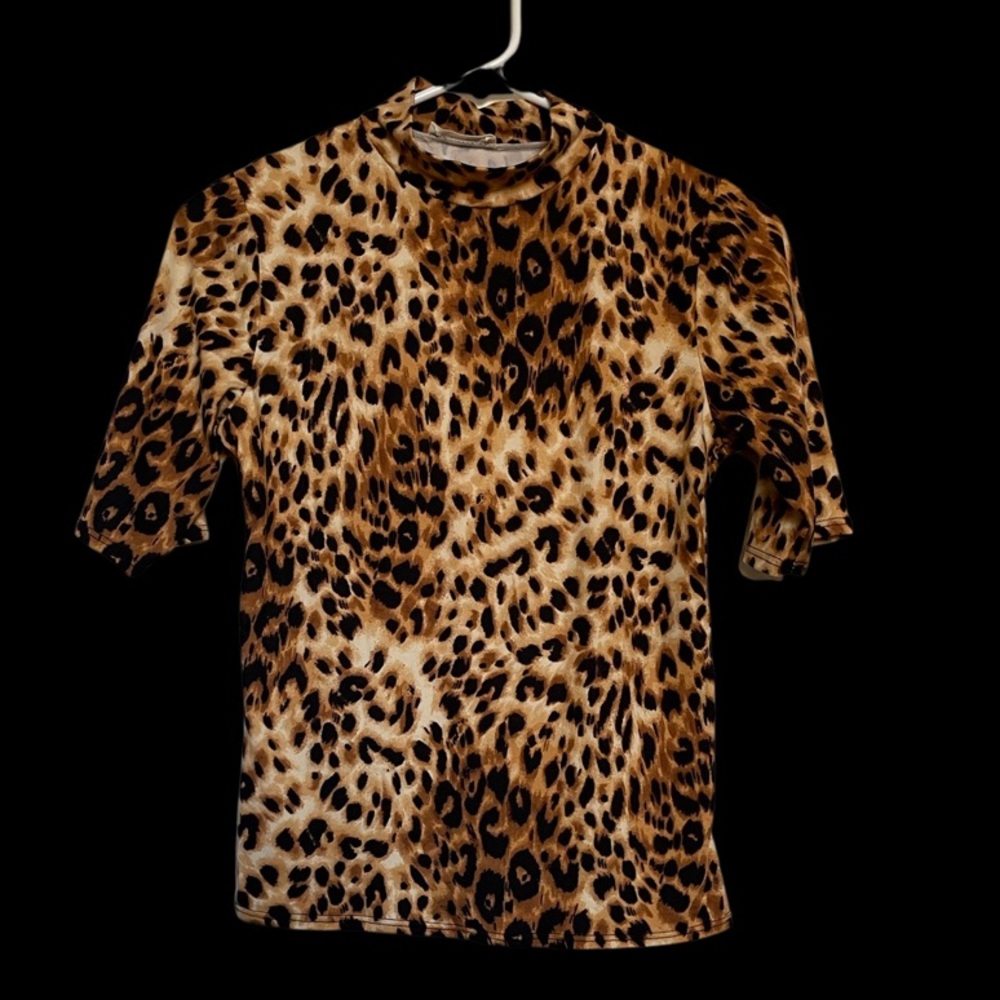 Olivia Rae Mock Neck Leopard Prints Tops (Size S)
